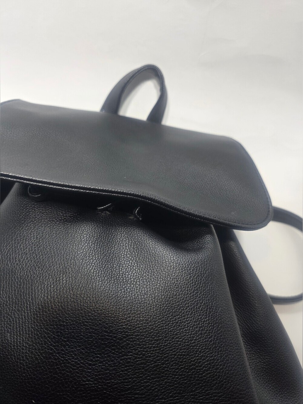 Victoria’s Secret Black Faux Leather Backpack Drawstring Bag Silver  Logo - Picture 4 of 8